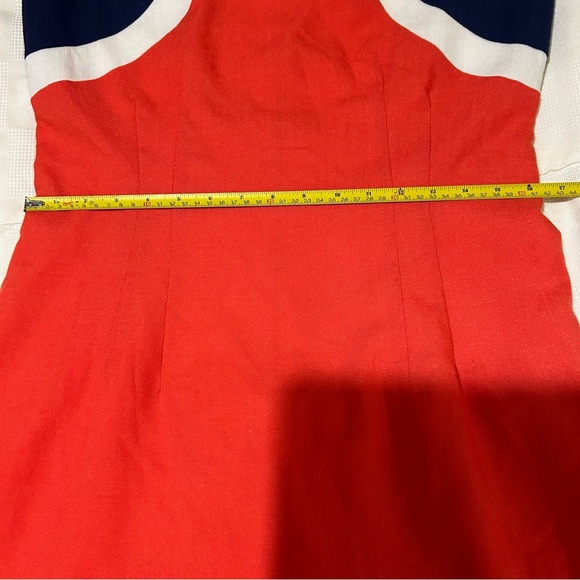 Vintage Principles Sleeveless Sheath Dress. Red/Orange with a navy/white strip - Picture 6 of 7